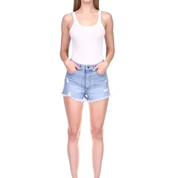 DL1961 Cleo High Rise Lapis Distressed Shorts Size 32 - Picture 1 of 6